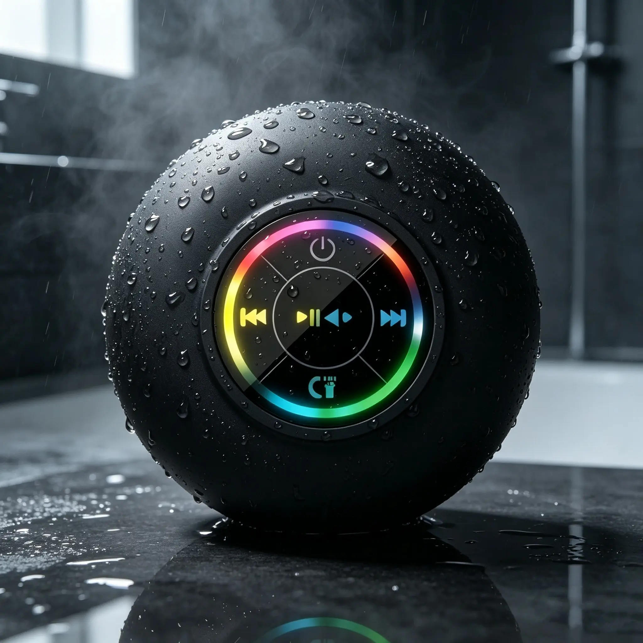 Black Matte Bluetooth Portable Wireless Speaker with Waterproof Suction Cup, Hands-Free Calling and Colorful Running Lights, 600mAh Battery (3–4H Playtime)