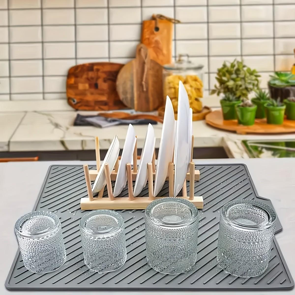 1pc Multifunctional Silicone Kitchen Drain Mat - Non-Slip, Quick-Dry, Heat-Resistant Dish Drying Mat with Water-Control Design, Grey - Ideal for Countertop, Bar & Sink Use