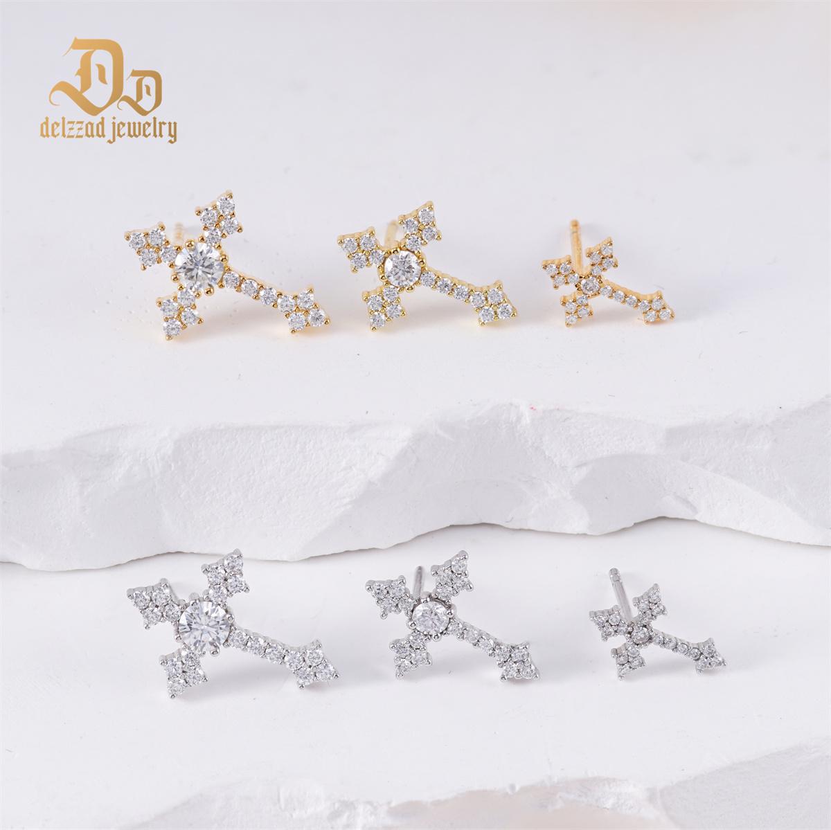Delzzad 18K Gold-Plated Cross Prong Stud Earrings Lab-Created Moissanite Stud Earring S925 Sterling Silver Moissanite Jewelry Perfect Birthday Mother’s Day Christmas Gift for Men Women Wedding Set