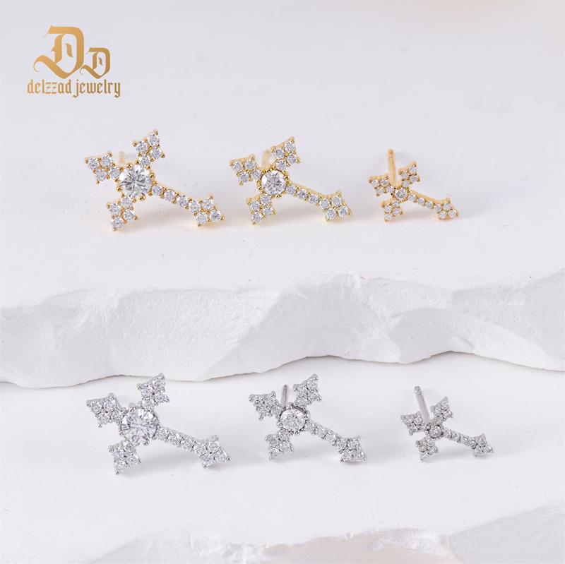 Delzzad 18K Gold-Plated Cross Prong Stud Earrings Lab-Created Moissanite Stud Earring S925 Sterling Silver Moissanite Jewelry Perfect Birthday Mother’s Day Christmas Gift for Men Women Wedding Set