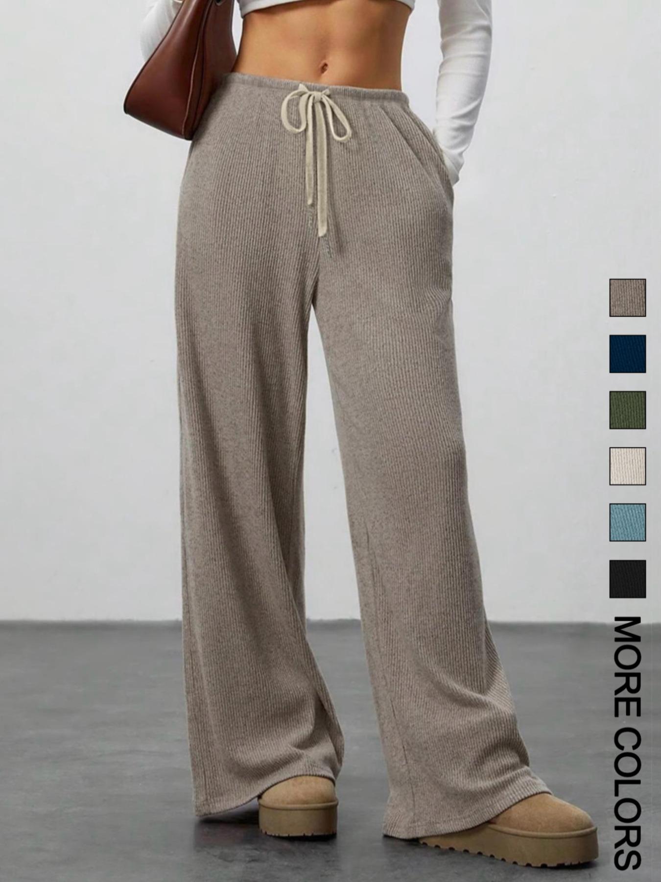 High Waist Comfortable Wide Leg Casual Pants, Versatile Athletic Trousers for Relaxed Fit, Ideal for Everyday Wear Knit