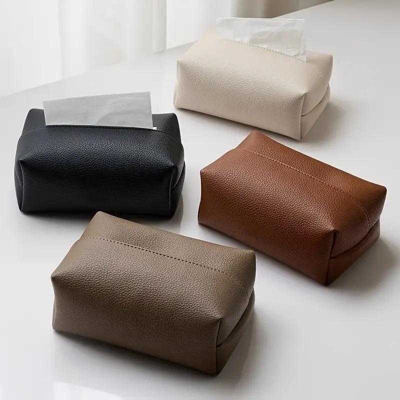 Solid Color Leather Tissue Box, Waterproof Tissue Holder, Square Tissue Storage Box for Bathroom, Living Room, Restaurant, Home Supplies
