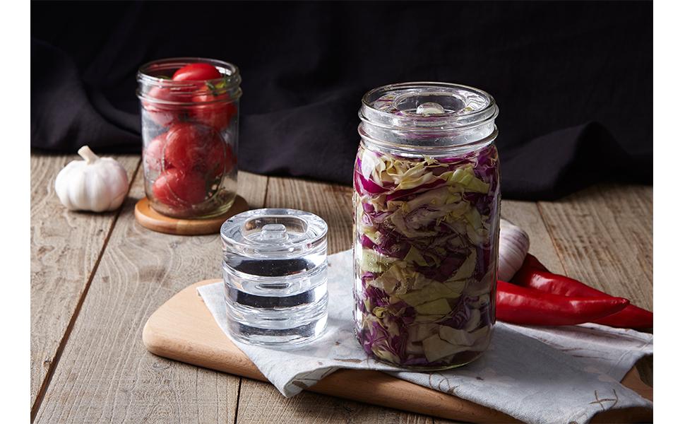 Soligt 4-Pack Glass Fermentation Weights with Easy Grip Handle, Fermenting weights for Wide Mouth Mason Jars, Fermentation Glass Weight, Containers Kitchen, Canister Utensils, Kitchen Utensils