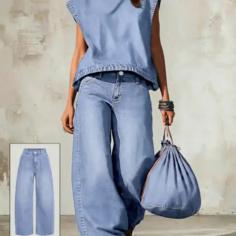 Women's Casual Washed Curved Leg Jeans, High Waist Long Pants, Button Fly, All Seasons, Perfect for Daily Wear, Fall