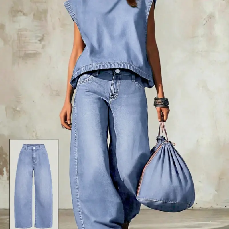 Women's Casual Washed Curved Leg Jeans, High Waist Long Pants, Button Fly, All Seasons, Perfect for Daily Wear, Fall