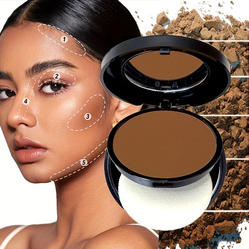 6 Color Deep Matte Setting Powder Foundation, Waterproof Full Coverage Makeup Face Pressed Powder with Sponge, Holiday Party Valentine's Day