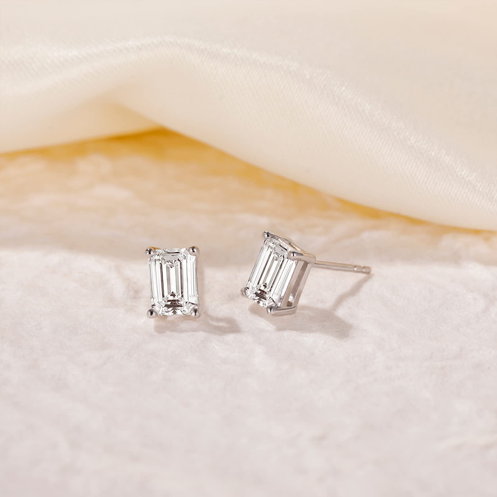EAMTI 1CT*2 Emerald Cut 925 Sterling Silver Cubic Zirconia Stud Earrings for Women CZ Stud Small Cute Earrings Hypoallergenic