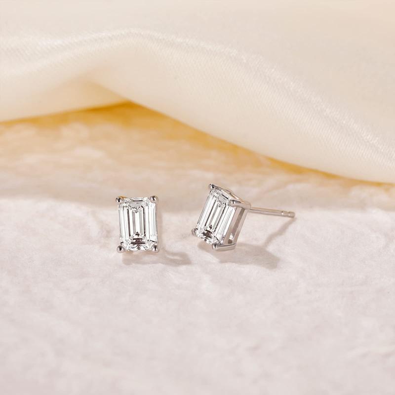 EAMTI 1CT*2 Emerald Cut 925 Sterling Silver Cubic Zirconia Stud Earrings for Women CZ Stud Small Cute Earrings Hypoallergenic