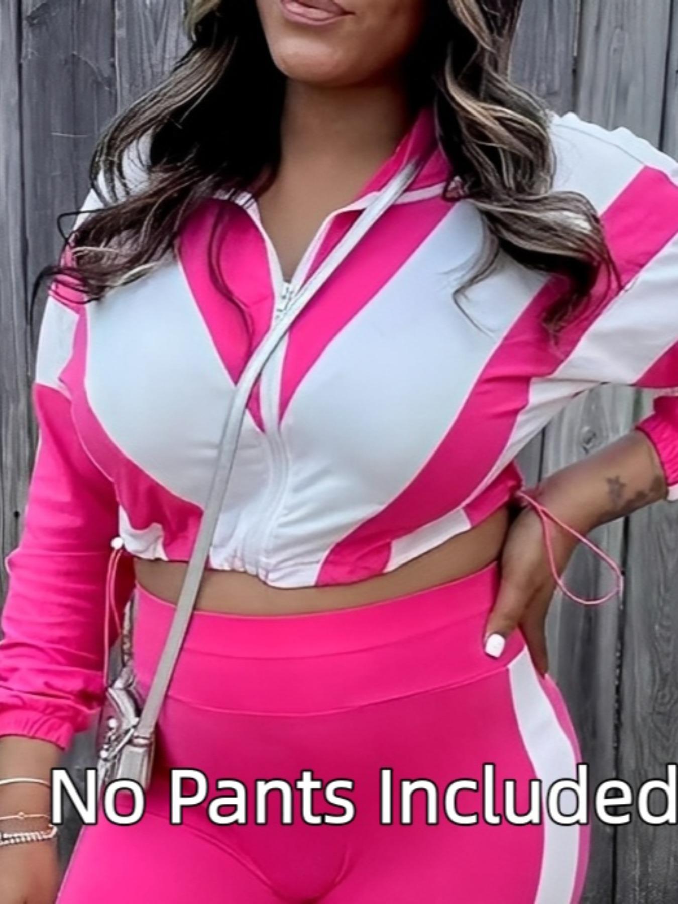 No Pants Included, Women's Patchwork Casual Long Sleeve, Zipper Drawstring Sportswear, Fitted All Seasons Outerwear, Yoga Jacket Top