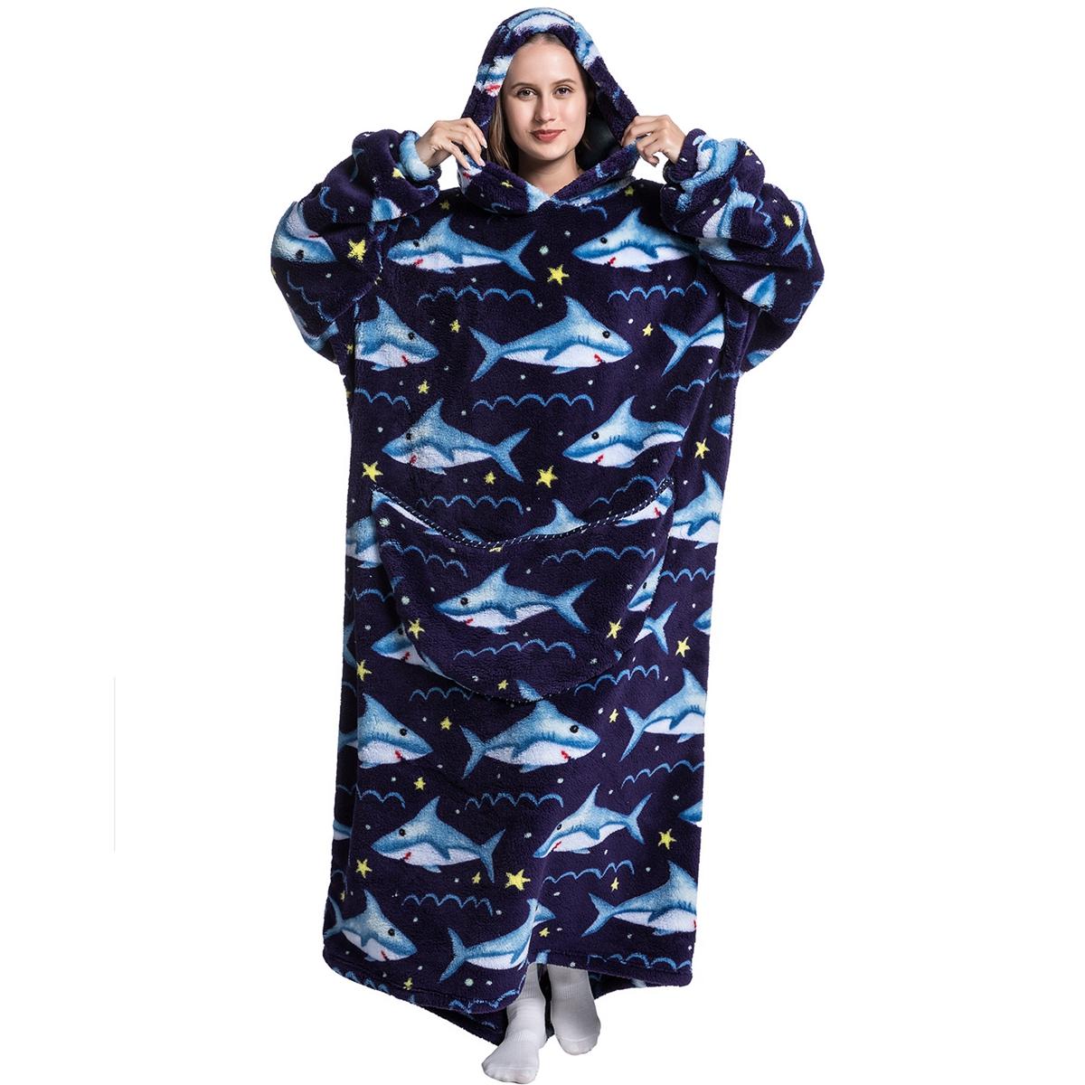 Msrlassn Oversized Wearable Blanket Hoodie as Gifts for Mom Women Girlfriend Men,Plus Size Sleepwear Blanket Hooded for Women Men, 1Pcs Nightgown Loungewear Womenswear Sweatshirt Blanket with Pocket