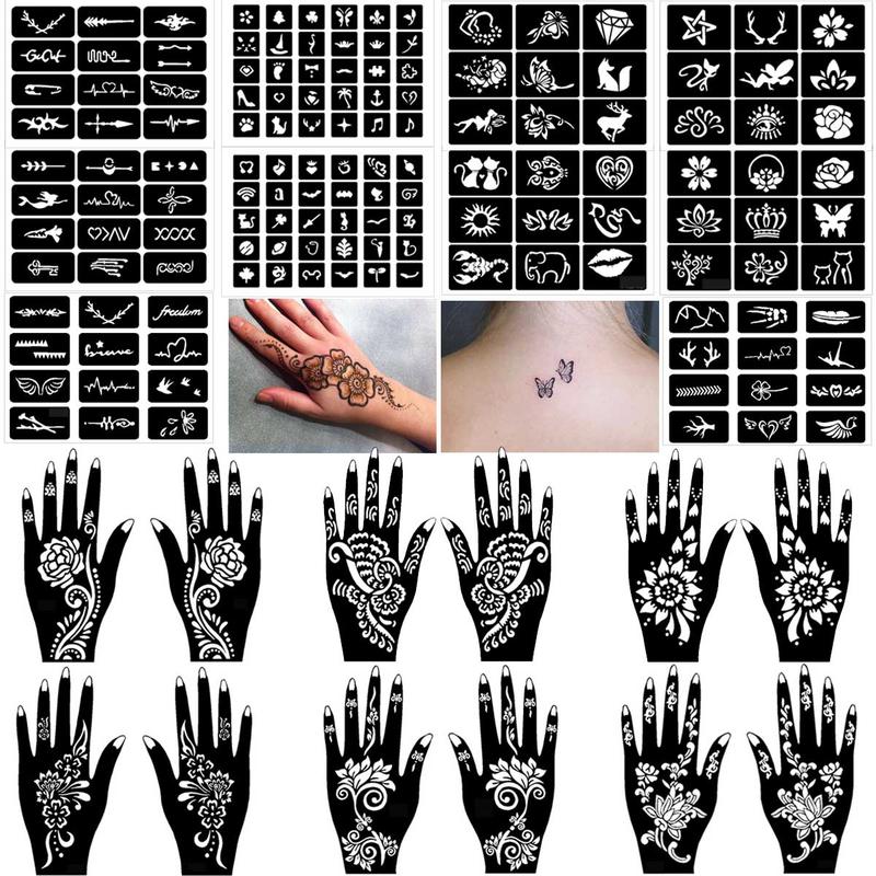 Mixed Pattern Design Tattoo Stencil, 22pcs/set Creative Henna Stencil, Henna Tattoo Stencils for Women & Girls, Body Art Stencils for Festival