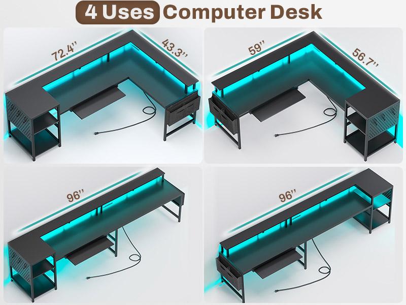 SEDETA L-Shape Gaming Table Reversible Home Office Desk Corner Table Luxury Ergonomic Swivel Chair Modern Interior