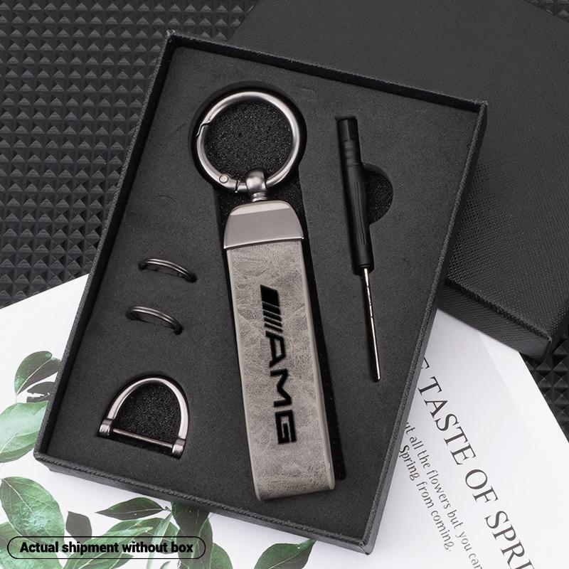 High Grade Leather Keychain, Car Logo Keyring Accessories, Compatible with Mercedes Benz Amg W204 W205 W211 W212 W213 W176 Gla Cla