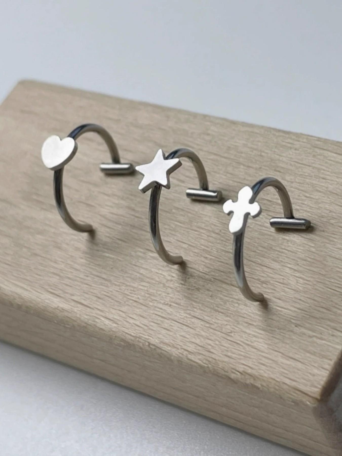 3pcs Heart Cross Star Fake Lip Ring Set – No Piercing Clip On Lip Labret, Adjustable Non-Pierced Lip Cuff, Pain-Free Alternative Lip Jewelry for Women, Trendy Singles Day Valentine's New Year Gift