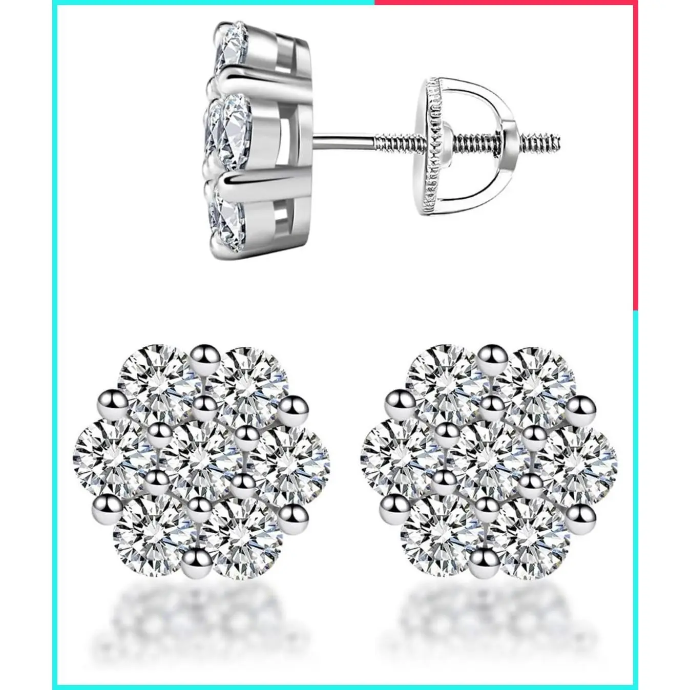 Flower Stud Earrings, 925 Sterling Silver Moissanite Jewelry, Elegant Floral Cluster Unisex Style, Hypoallergenic Comfort, Lightweight Everyday Wear, Multiple Backing Size Options