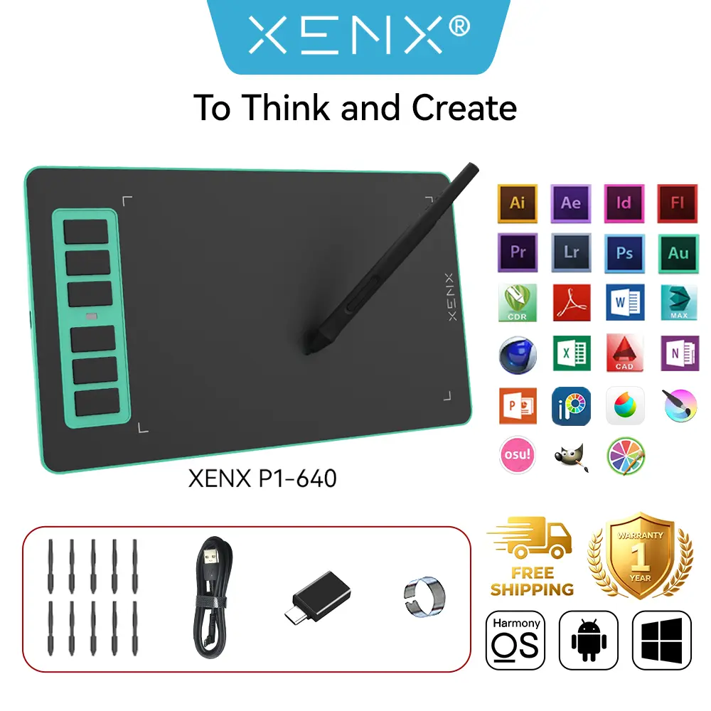 XENX P1-640 Graphics Drawing Tablet with 8192 Pressure Sensitivity Battery-Free Stylus and 6 Customized Hot Keys, 6.6 x 4.1 inches Pen Tablet, Digital Art Tablet for Mac, Windows PC and Android Mobile, Paint, Design& Animation, Art Creation Sketch, OSU