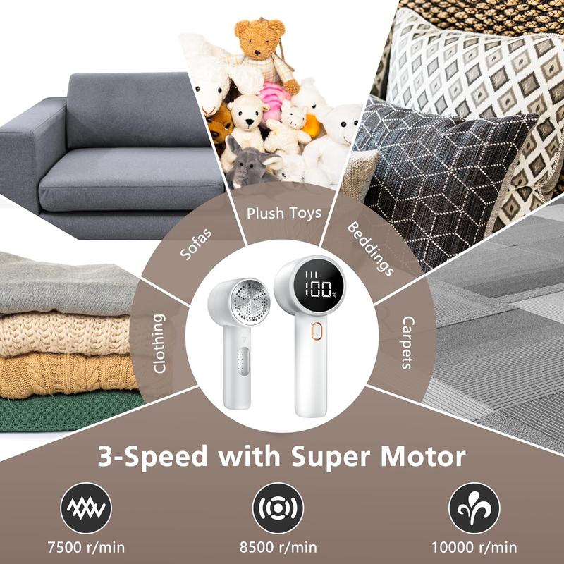 Electric fabric shaver, portable hair remover, pet home, rechargeable, lint collection container, LED digital display, 6-blade blade, safety lock, 3 speeds, 2600mAh, lasts for 1 hour, suitable for clothes, sweaters, sheets, sofa, blanket