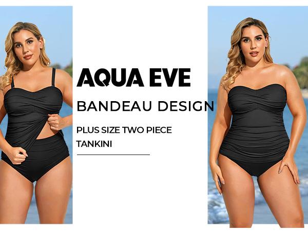 Aqua Eve Women Two Piece Plus Size Tankini Strapless Bathing Suits Bandeau Swimsuits with High Waisted Bottom
