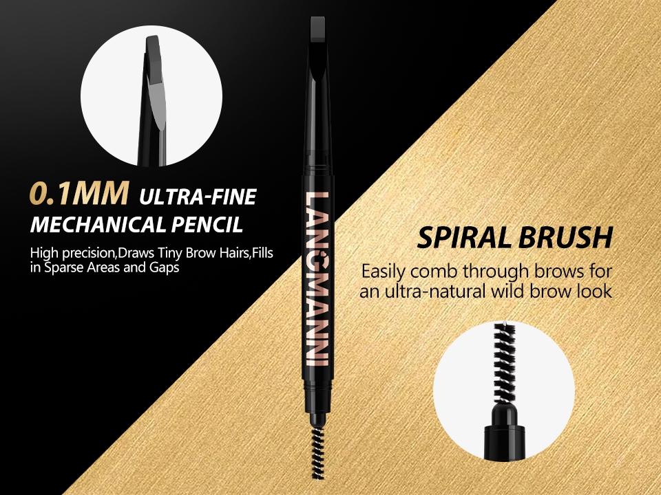 Dual-Ended Retractable Eyebrow Pencil, Ultra-Fine Blade Tip Eyebrow Definer with Spoolie Brush, Waterproof Smudge-Proof Brow Pencil for Natural Microblading Effect, 4 Shades Available