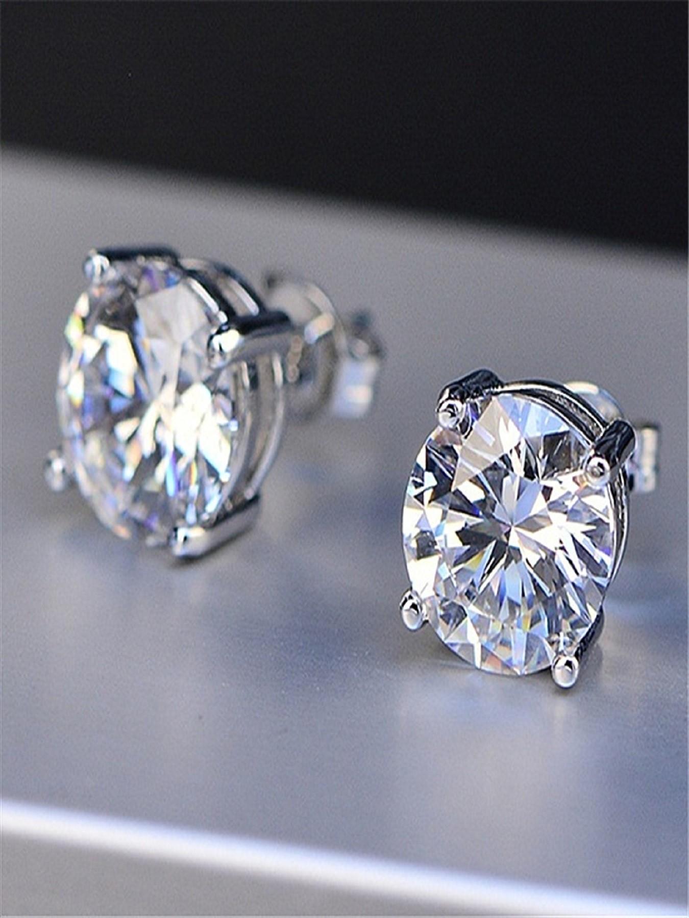 925 Sterling Silver Round Cut Cubic Zirconia Stud Earrings for Women Men, Hypoallergenic 4-Prong Simulated Diamond Earrings, 4MM 6MM 8MM 10MM Sizes Available, Sparkling CZ Earrings for Daily Wear, Anniversary, Birthday Gifts