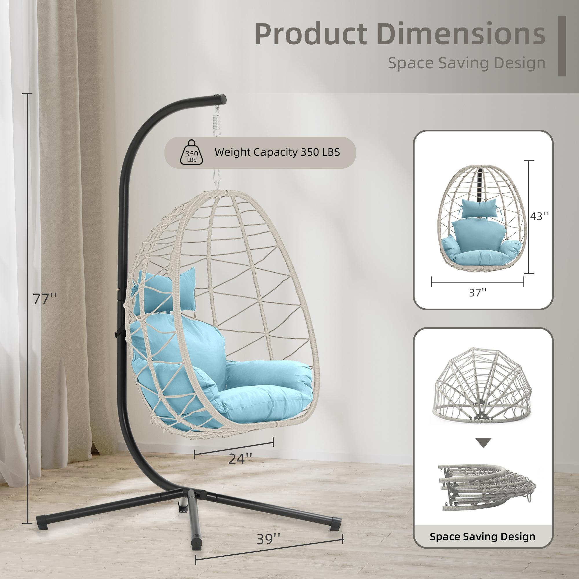 Single Egg Chair with Stand- 350LBS Capacity, Swing Chair Hanging Chair Nest Basket, UV Resistant Removable & Washable Cushions for Bedroom, Balcony, Garden Patio Outdoor Furniture