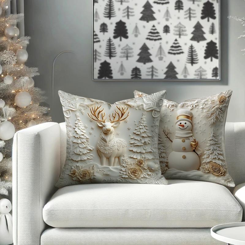 Christmas Themed Cushion Cover, 4 Counts/set Soft Comfortable Single Side Printing Decorative Cushion Cover, Cushion Cover for Home Living Room Christmas Themed Cushion Cover, 4 Counts/set Soft Comfortable Single Side Printing Decorative Cushion Cover, Cushion Cover for Home Living Room