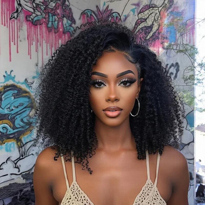 Bling Hair 180% Half Wig Human Hair Kinky Curly Wigs Glueless Wigs Human Hair 3 in 1 Wear Go Glueless Wig With Drawstring Seamless