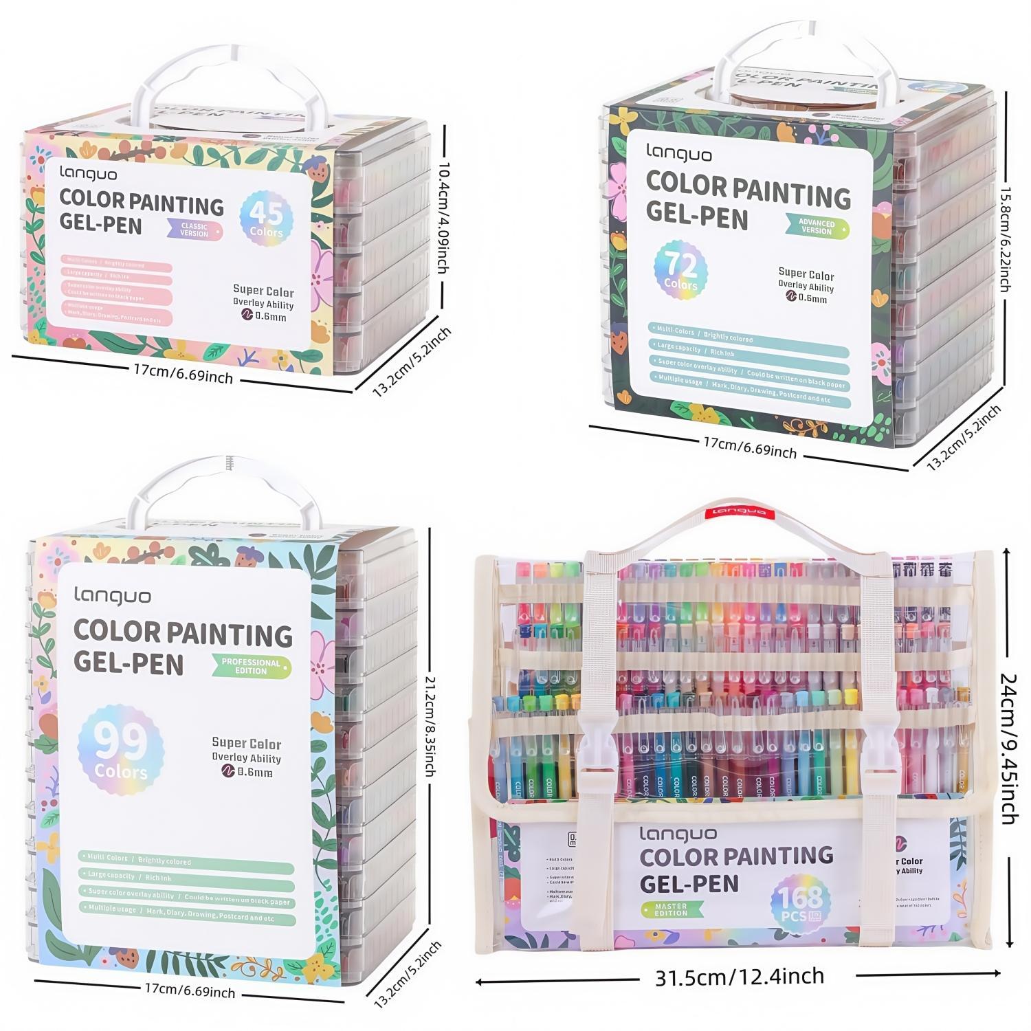 NEW 252 Pieces/234 Colors (Professional Edition) Languo Color Painting Gel Pen Set, 45/72/99/168 Pcs, with Storage Box, 0.6mm Needle Tip, Rich Color, Art Supplies for Diary, Card, DIY