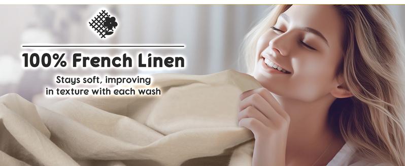 Sonoro Kate Pure French Linen Bed Sheet Set, King Size, 4 Piece, Breathable, Durable, Cooling, Machine Washable, 16 Inch Deep Pocket