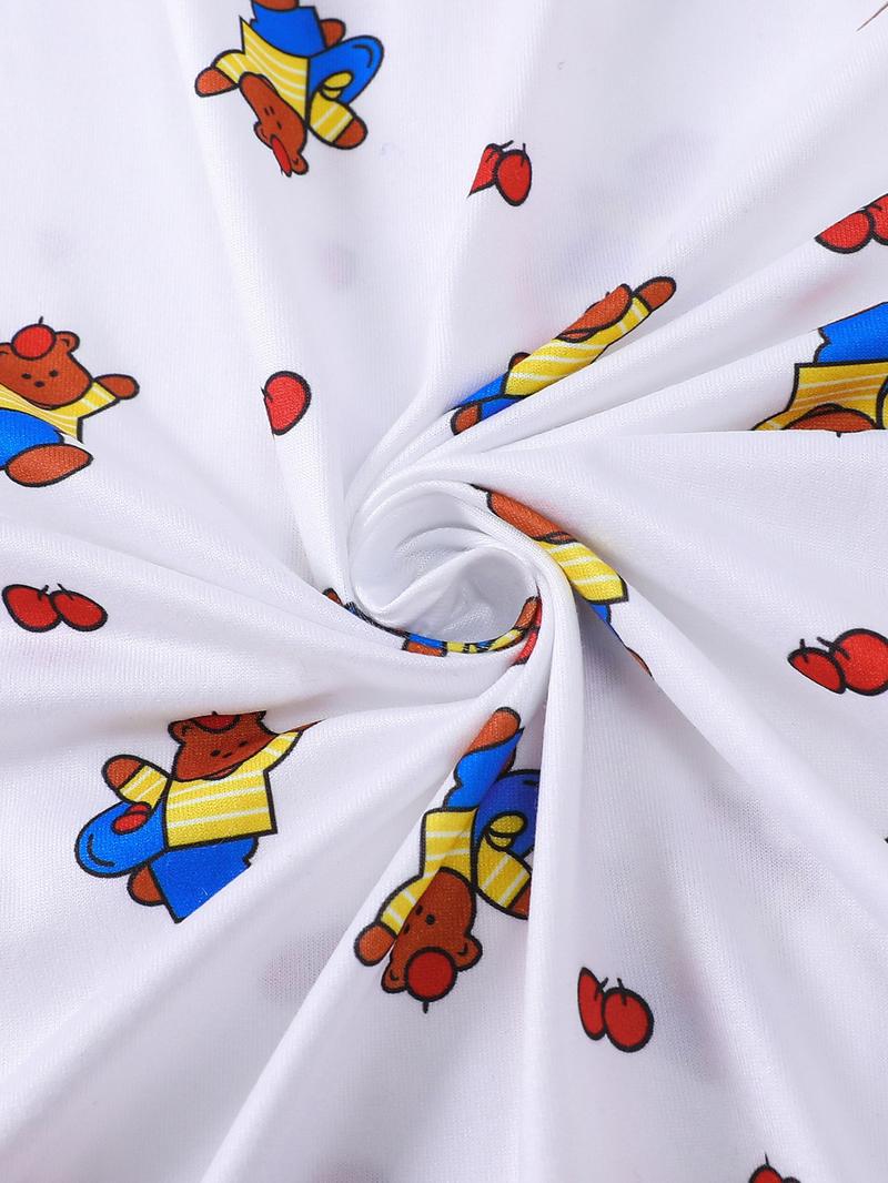 2pcs Mini Winnie the Pooh Print Pajama Set - Cute Nostalgic Short-Sleeve Pjs (Notch Collar + Chest Pocket + Elastic Waist) - Soft Adult Loungewear/Sleepwear for Disney Fans, Cozy Nights In & Gift Giving