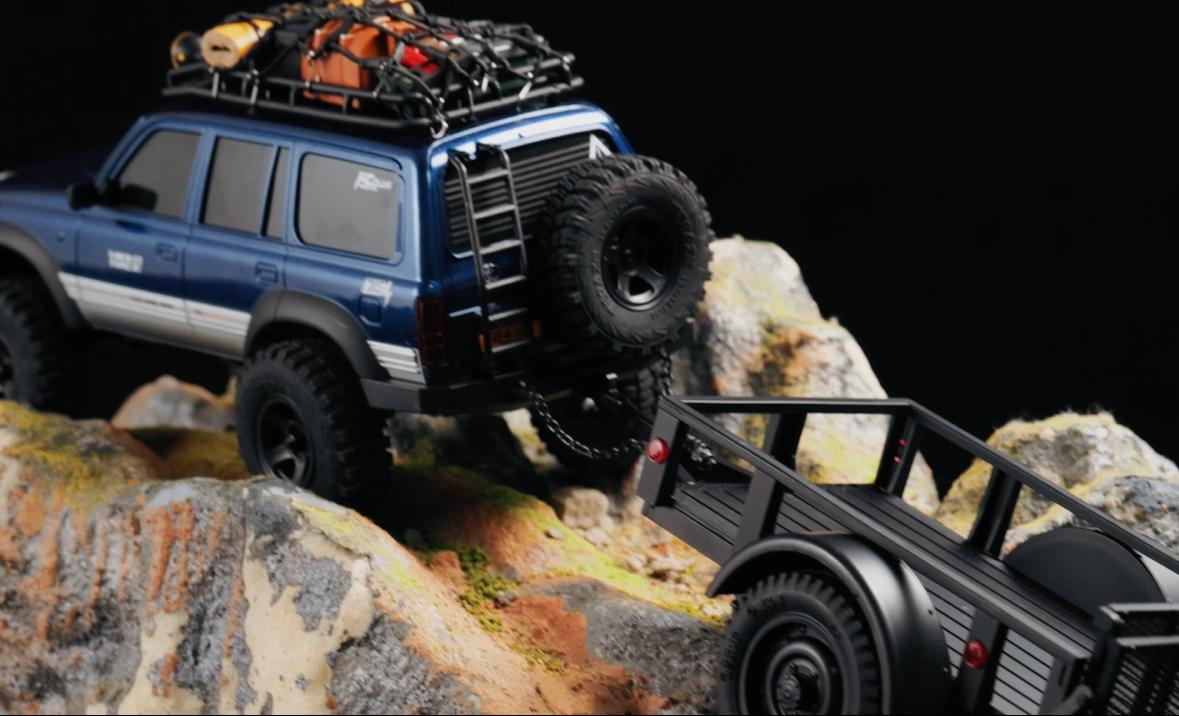 FMS RC Trailer for 1:18/1:12 RC Crawler RC Trucks Parts for FCX18 Land Cruiser 80 & 1:12 Rc Cars for Hauling Behind Car