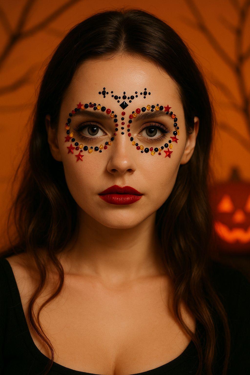 Halloween skull face rhinestone stickers, forehead rhinestones, stage makeup face rhinestone stickers, decorative makeup rhinestones, party face stickers