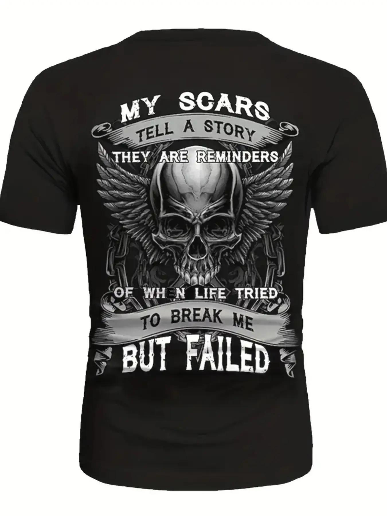 Men's Skull & Letter Graphic Round Neck Tee, Regular Fit Short Sleeve Crew Neck T-Shirt for Summer, Casual Streetwear Men's Top for Daily Wear