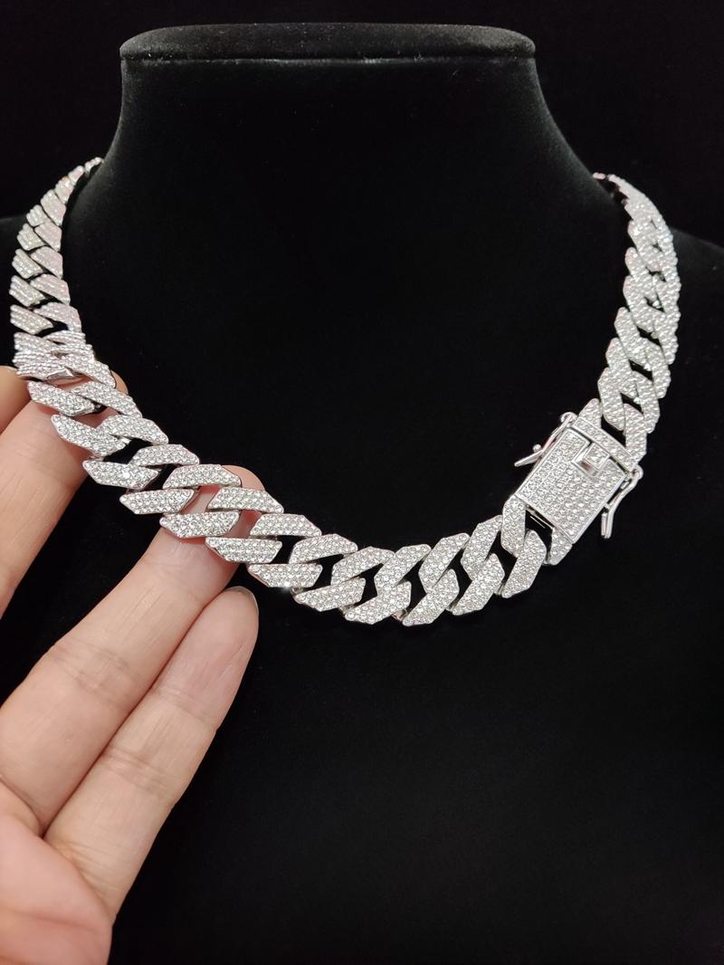 Rhinestone Decor Cuban Chain Necklace for Men & Women, Fashion Hip Hop Iced Out Jewelry for Party, Daily Clothing Decor for Birthday Gift, Cuban Link Chain