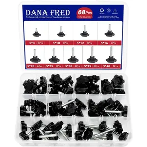 68 Pieces Star Knobs Screw Kit M5 Nylon Black Plastic Replacement Star Hand Knobs with Steel Tightening Screws Standard Metric Handle Thread Stud Bolt Hardware M5x8/10/12/16/20/25/30/35/40 mm