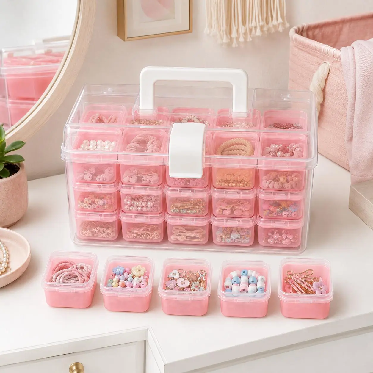 32pcs Plastic Acrylic Rectangular Storage Box Set - Compact Beads Organizer with Lid Closure, Adjustable Dividers, UV-Resistant, Portable Compartment Container for DIY Crafts, Home Organization