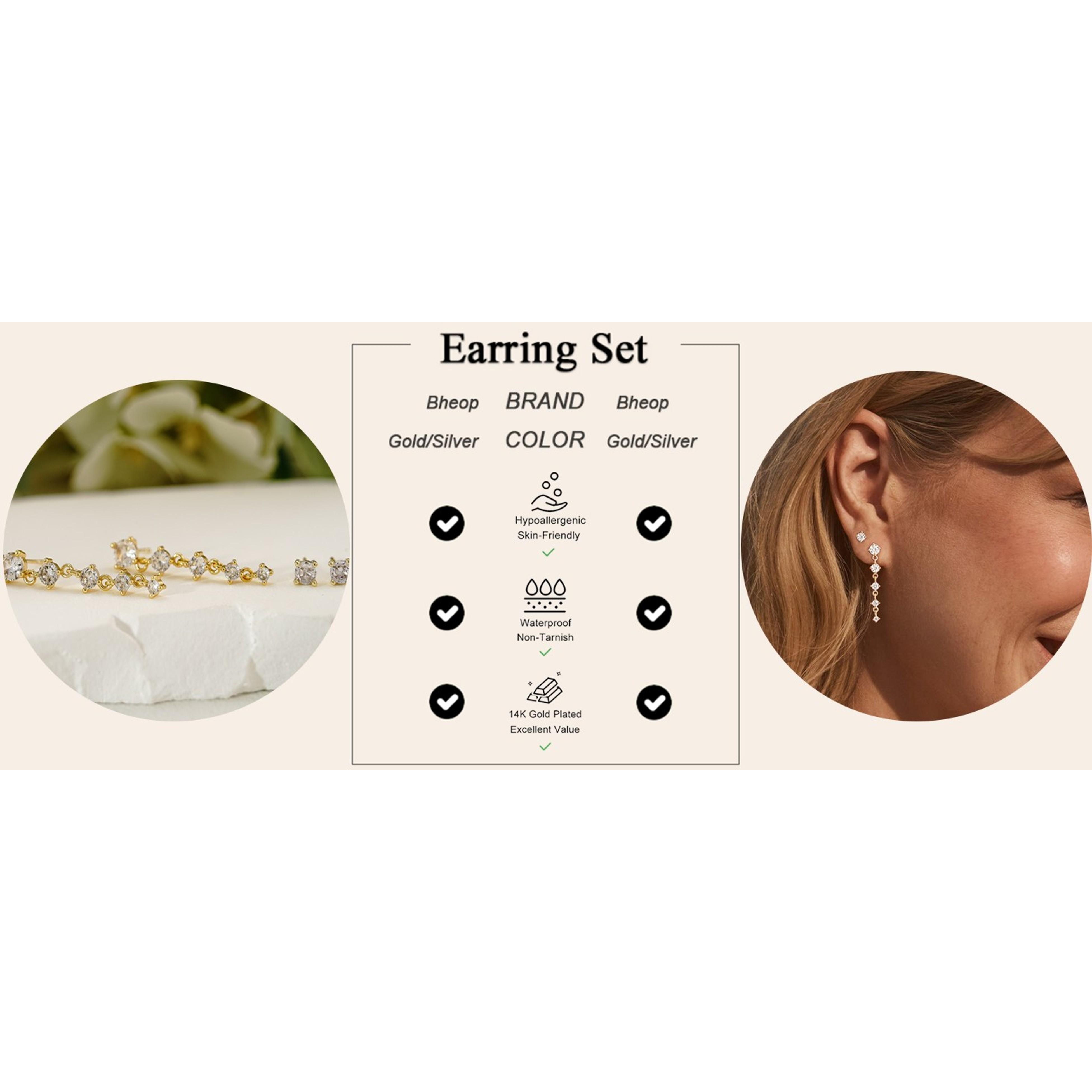 Dainty Dangle Tassel Earrings for Women, Cubic Zirconia Stack, 14K Gold/Silver Plated, Hypoallergenic Lightweight Bridal Prom Wedding Jewelry, Trendy Gift