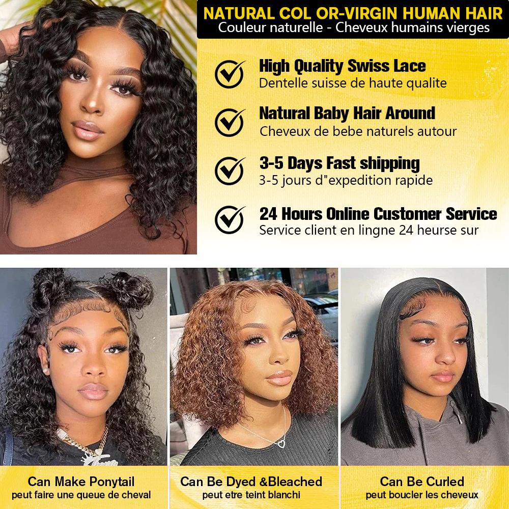 SUKI ORIGINAL Glueless Lace Short Bob Wigs Deep Wave Curly 200% Density Human Hair Pre Plucked Ready To Wear 6x4 Closure Wig summerwins