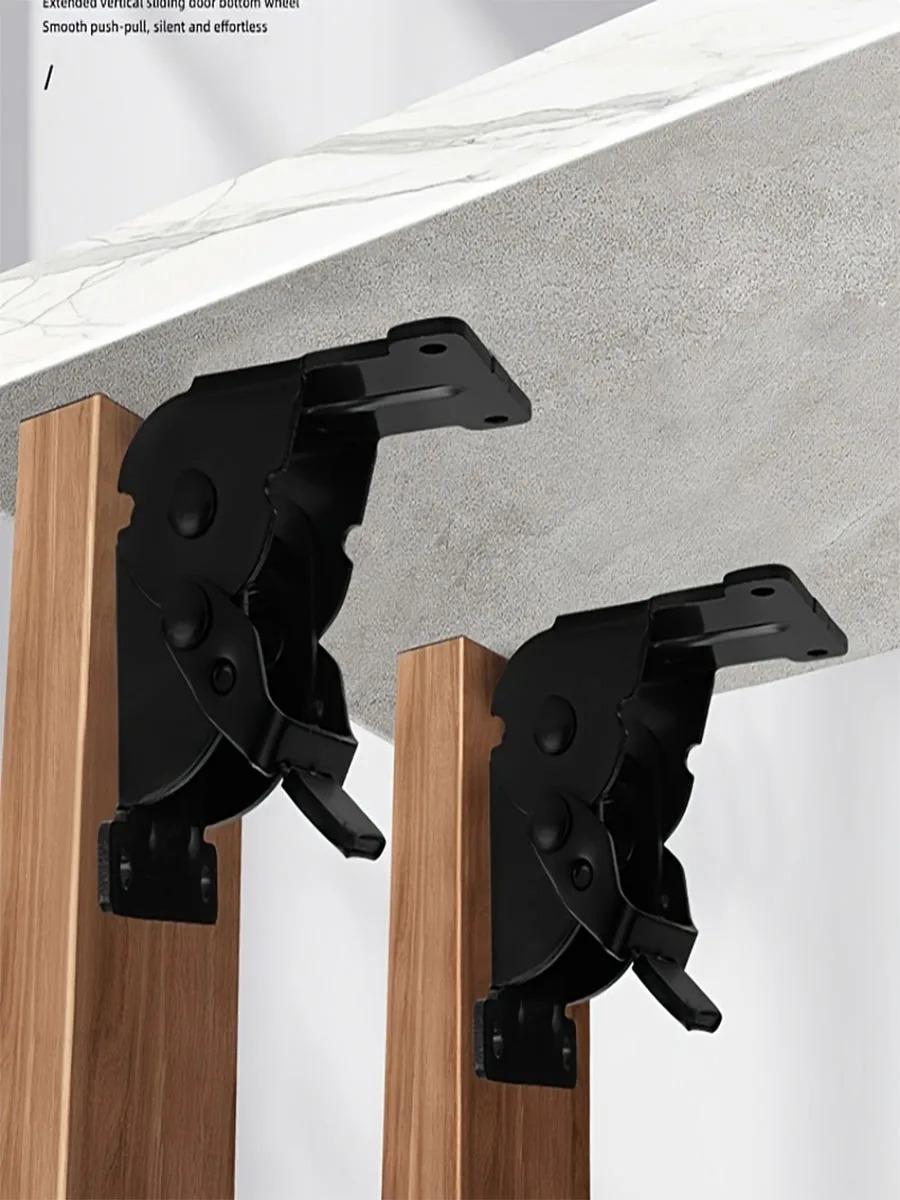 2pcs Foldable Bracket Self-Lock Hinge Hardware With Screws Lock Extension Support For Table Leg, Bed Leg, Workbench, Black