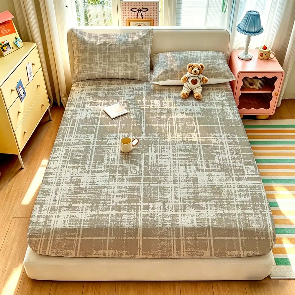 3pcs digital printed bed sheet set with coffee colored mottled checkered pattern bedding set, including 1 bed sheet and 2 pillowcases, coreless, soft and comfortable bed cover, deep pocket design, can be used as a gift