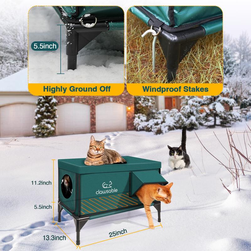 Indestructible Heated Cat House for Outside Cats Winter, 100% Weatherproof, Safe Escape Door, Insulated Outdoor Cat Shelter with Heater for Feral Barn Cat Kitty
