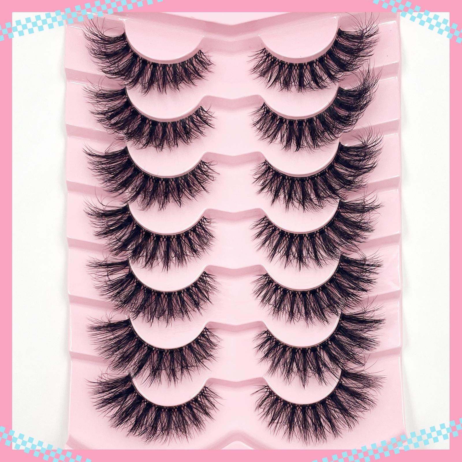 7 Pairs False Eyelashes Fluffy Natural Look Lashes With Clear Band Faux Mink Lashes Fake Eyelashes Three-Dimensional Strip Lashes For Daily Wear Cosmetic