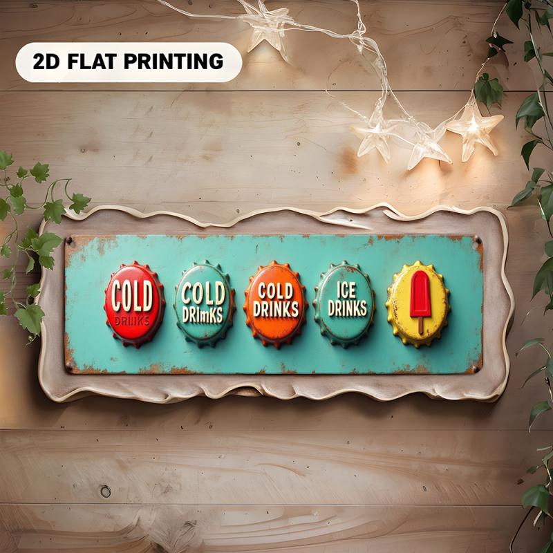 1PC 2D Plane Retro Turquoise Retro Restaurant Cold Drink Menu Board - Large Size 3.9x 15.7inch Iron Metal Sign, with Hat Ice Cream Beer Soda Icon, Can Be Hanged/Wall-Mounted, Suitable for Bars, Restaurants, Cave Decorations - Ideal Gift for Iced Coffe