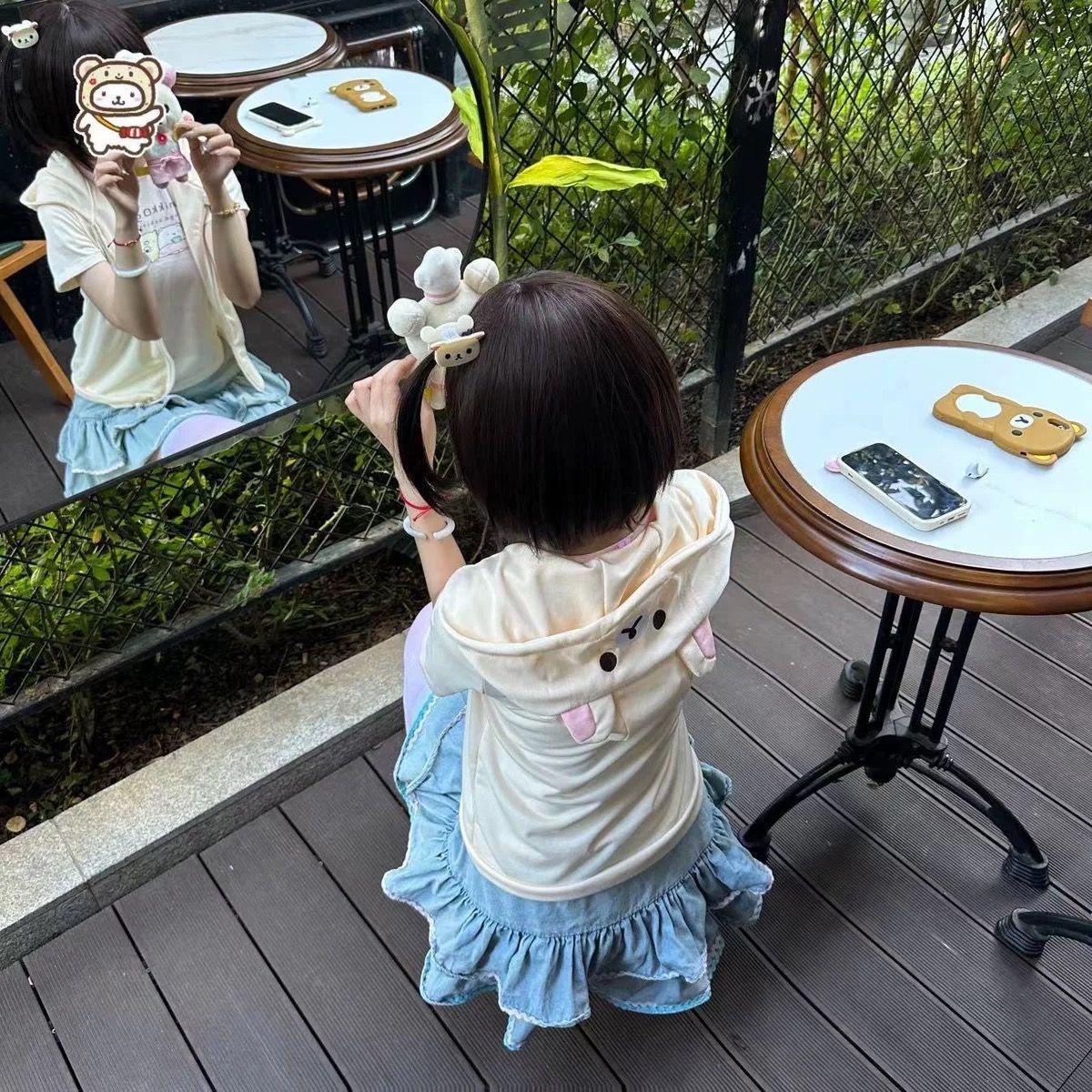 Spring Summer New Cute Bear Ears Zip Up Hoodie Japanese Sweet Girl Casual Loose Sweatshirt Women Cardigan Anime Hoodie Y2k Top