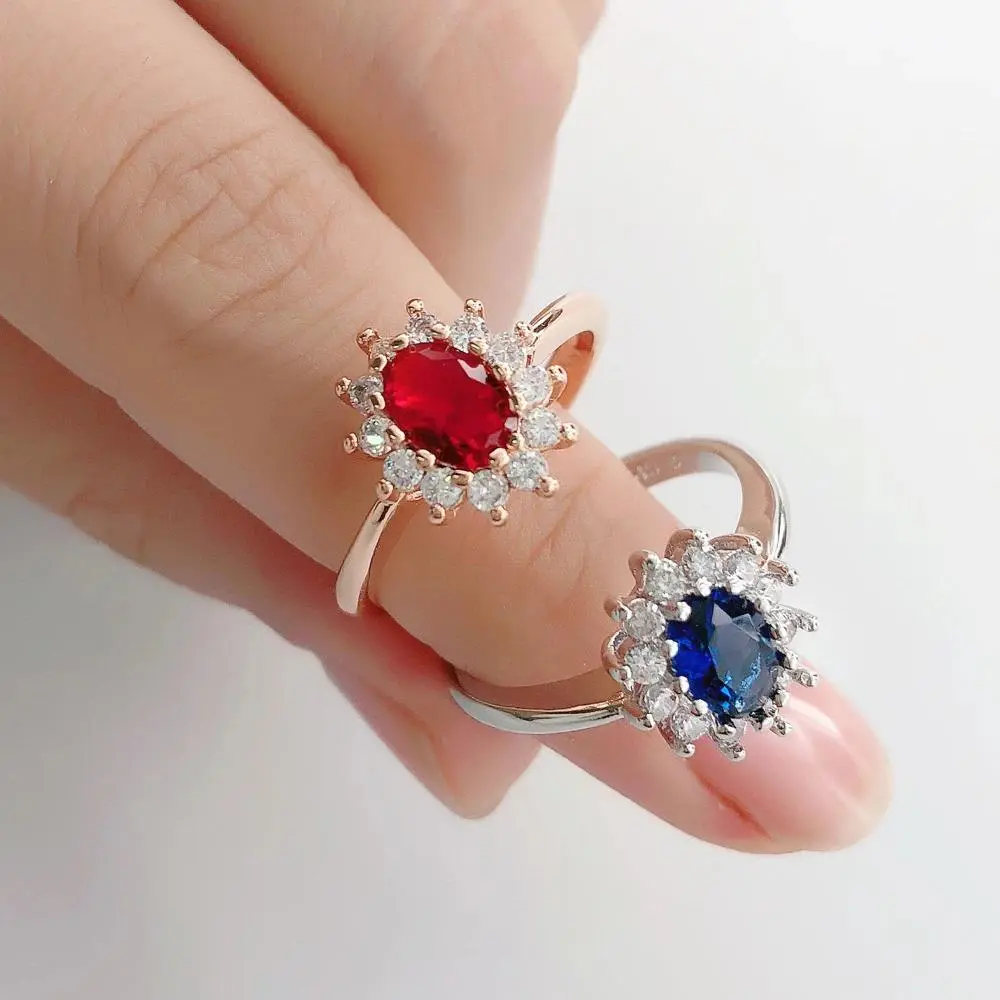 Diana Ring For Women Princess Style Blue Crystal Zircon Silver Color Engagement Wedding Finger Rings Gift Fashion Jewelry R076