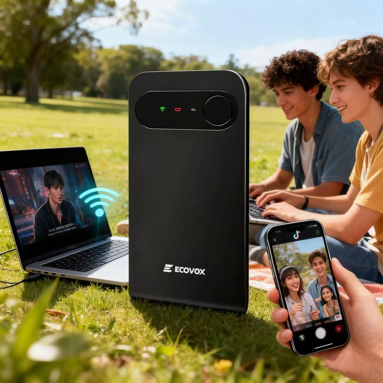 ECOVOX e1 Model 2025 Portable 4G LTE Tri-Band Global Pocket Wi-Fi Hotspot Router, Sim-Free, 802.11A, High-Speed Internet with Massive Free Data for Car/RV Travel in 120+ Countries n Mobile ECOVOX e1 Model 2025 Portable 4G LTE Tri-Band Global Pocket Wi-Fi Hotspot Router, Sim-Free, 802.11A, High-Speed Internet with Massive Free Data for Car/RV Travel in 120+ Countries n Mobile