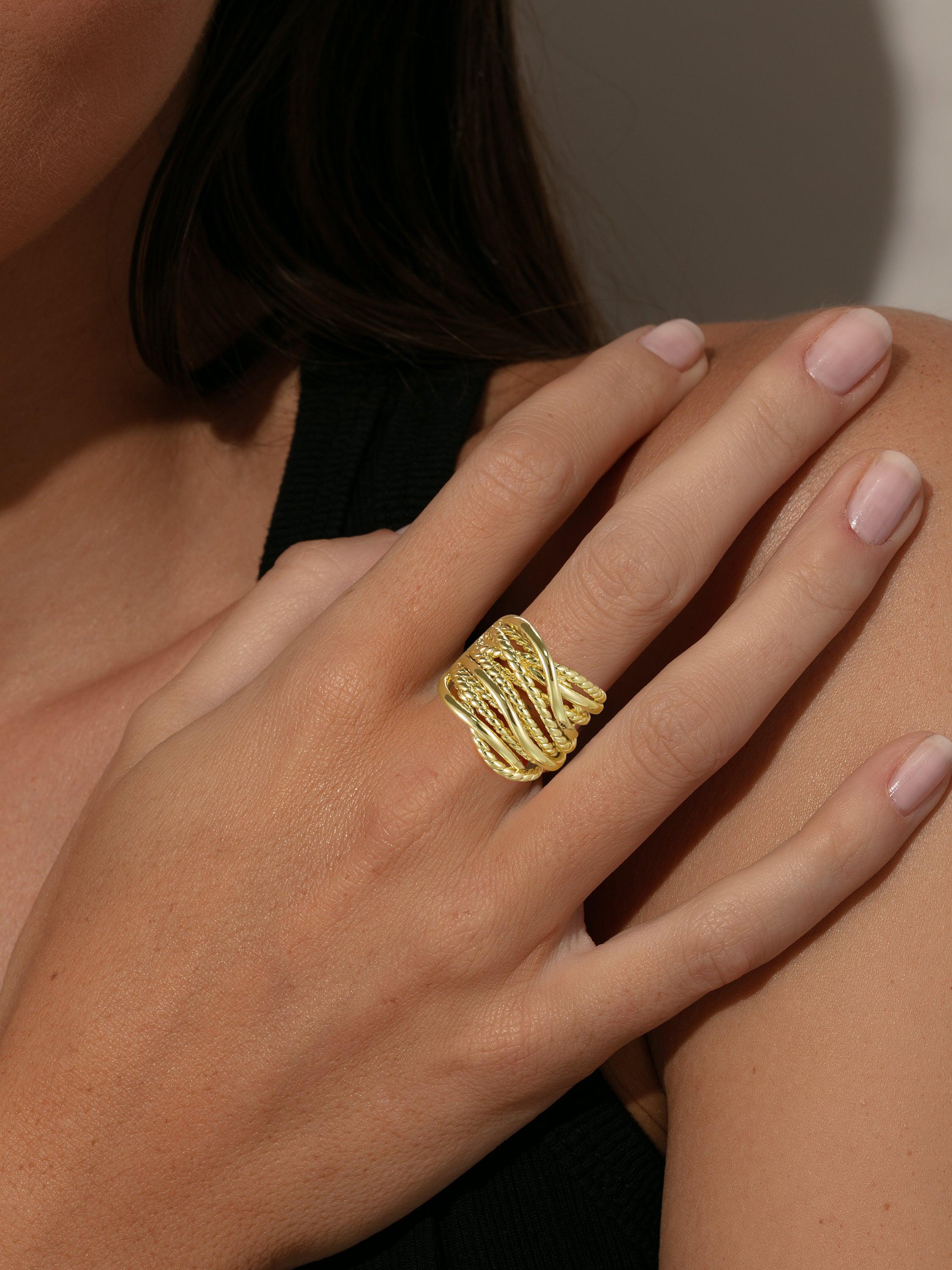 Intertwined Metallic Band Ring - Textured Statement Jewelry for Women