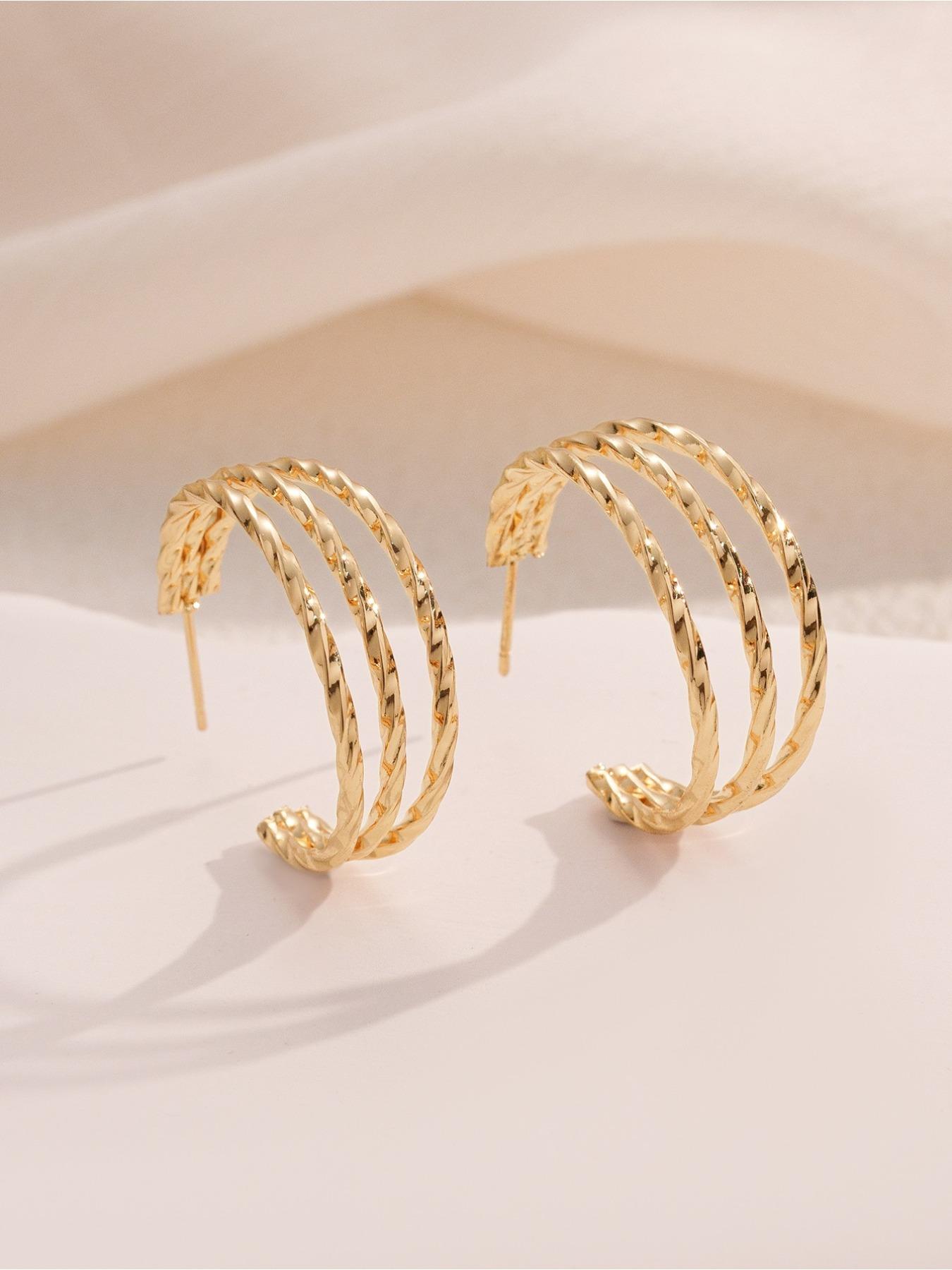 1 Pair of Fashionable Metal Multi-layer Fried Dough Twists C-shaped Earrings Women's Earrings Simple, Elegant, Casual, Everyday, Versatile Earrings