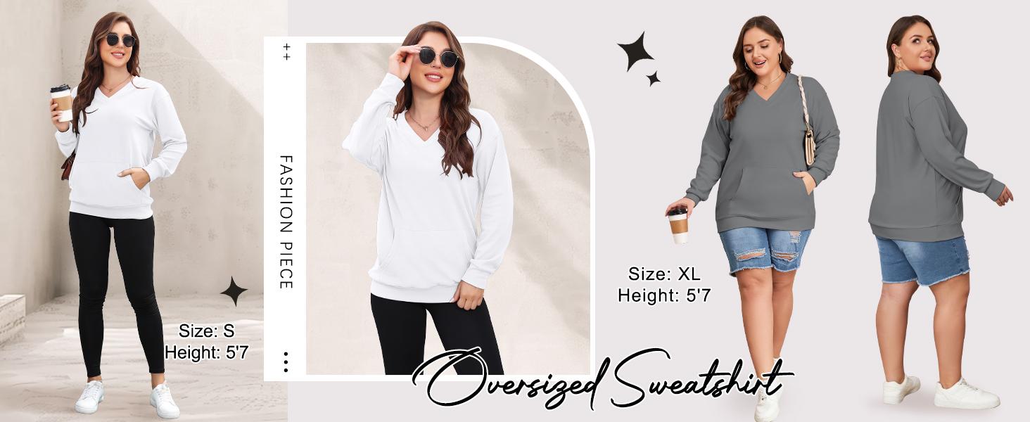 [Spring Restock] AUSELILY Women's Hoodless V-neck Sweatshirt With Kangaroo Pocket  Fleece Longsleeve Oversized Casual Style Shirt SpringStatements