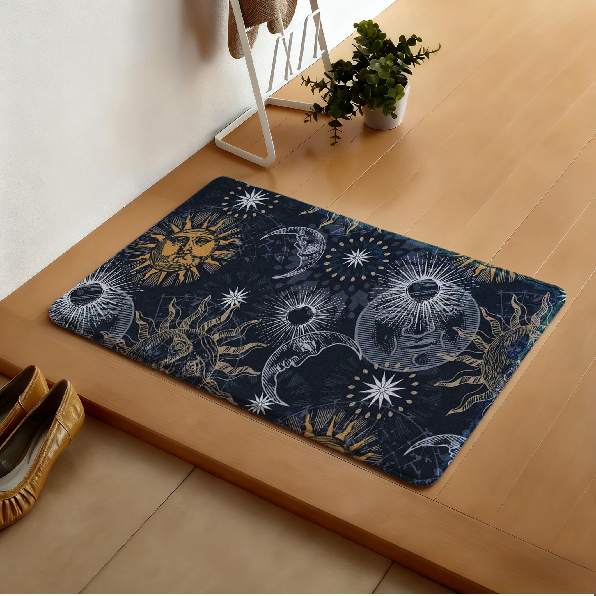 Sun, moon, stars and celestial patterns 1-Piece Bathroom Mat, Soft Bath Mat, Absorbent High-Quality Bathroom Carpet, Non-Slip and Comfortable Bathroom Mat, Suitable for Bathroom Floors, Sinks,